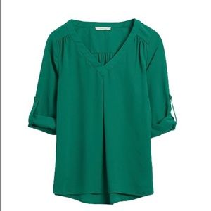 41 Hawthorn -Emerald Green- Rosa Tab Sleeve V-Neck Blouse Size XS
